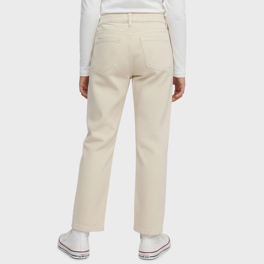 Girls' Beige Regular Fit Jeans, गहरा पीला, large