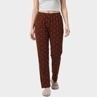 Women's Brown Straight Fit Heart Printed Pyjama, भूरा, small