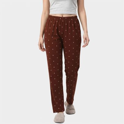 Women's Brown Straight Fit Heart Printed Pyjama