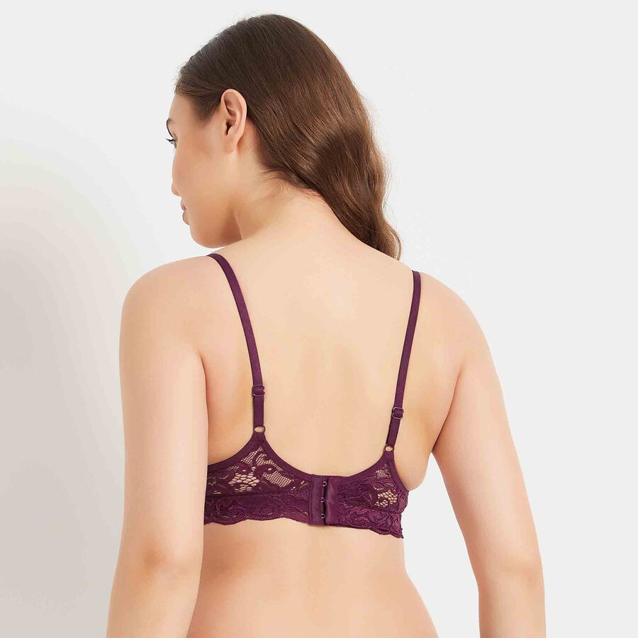 Half Lace Padded Bra, Purple, large image number null