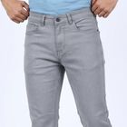 Men's Grey Slim Fit Solid Jeans, Light Grey, small
