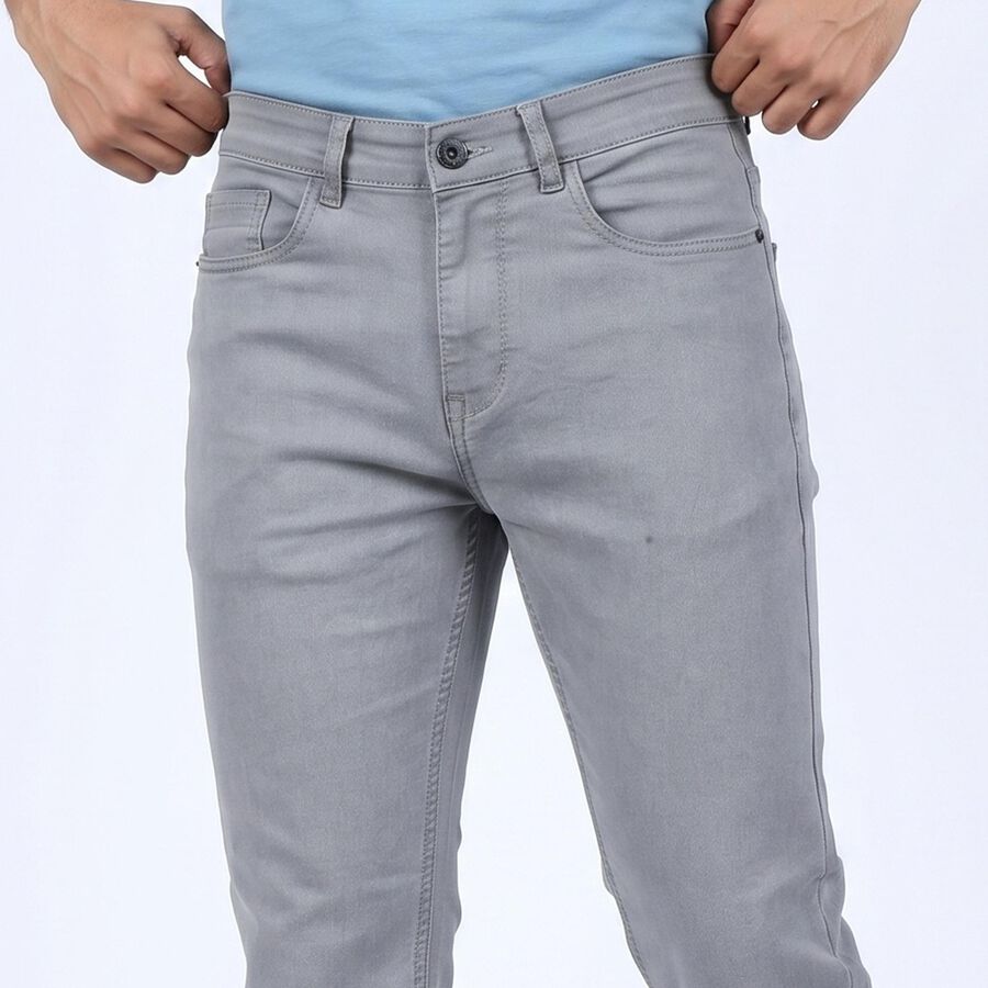 Men's Grey Slim Fit Solid Jeans, Light Grey, large