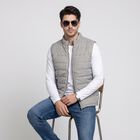 Men's Grey Stand Collar Puffer Jacket, Light Grey, small