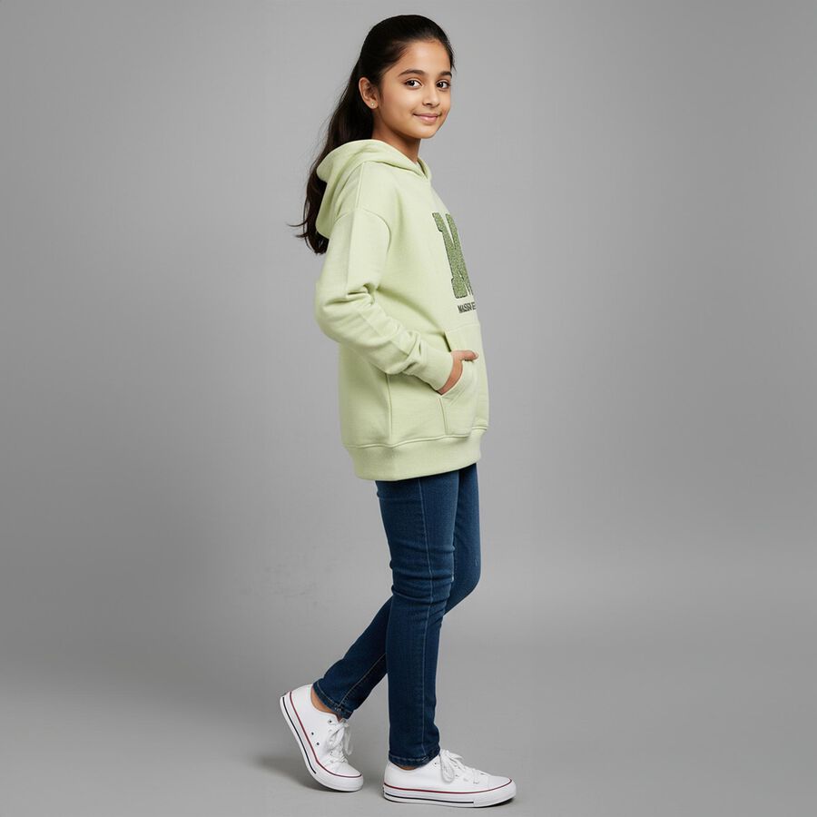 Girls Light Sage Green Hooded Neck Casual Sweatshirt, Light Green, large image number null