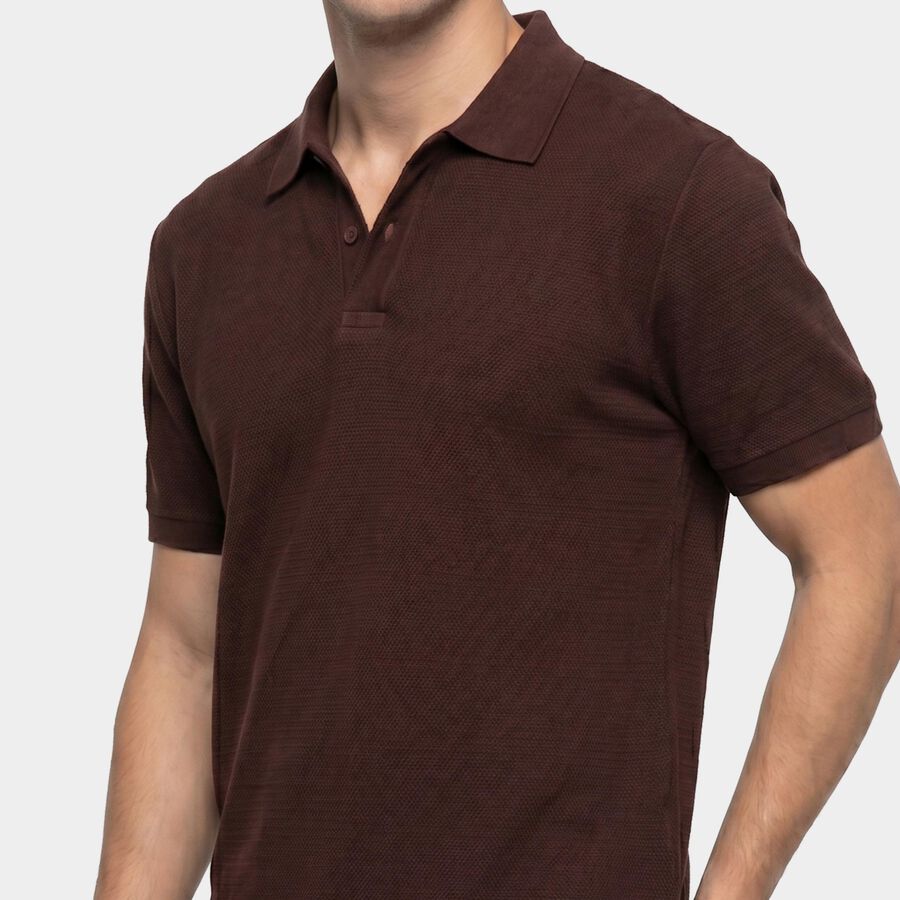 Men Brown Polo Neck Polo T-Shirt, भूरा, large