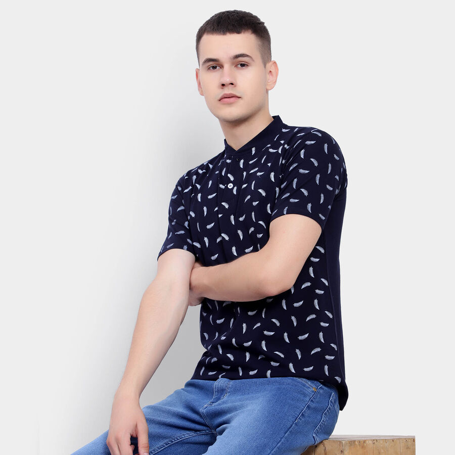 Printed Henley T-Shirt, नेवी ब्लू, large image number null