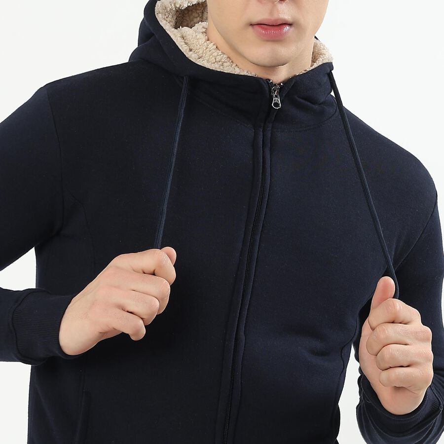 Men's Deep Midnight Navy Hooded Casual Sweatshirt, Navy Blue, large image number null