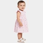 Infants' Pink and White Regular Fit Cherry Printed Striped Frock, Pink, small