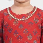 Girls Red Round Neck Fusion Set Upper and Bottom Set, लाल, small