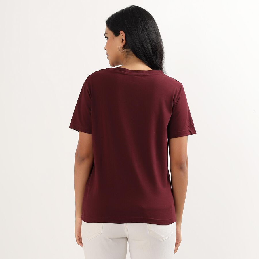 Ladies' 100% Cotton Round Neck T-Shirt , Wine, large image number null