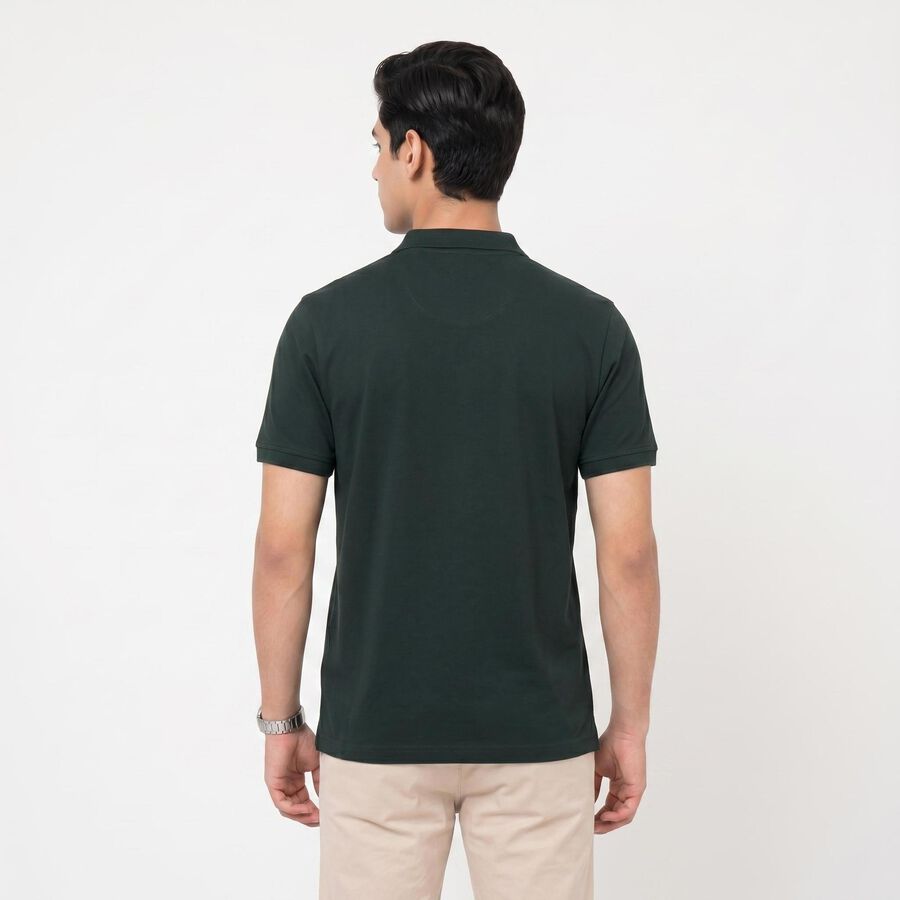 Men's Green Cotton Polo Neck Solid Polo T-Shirt, गहरा हरा, large