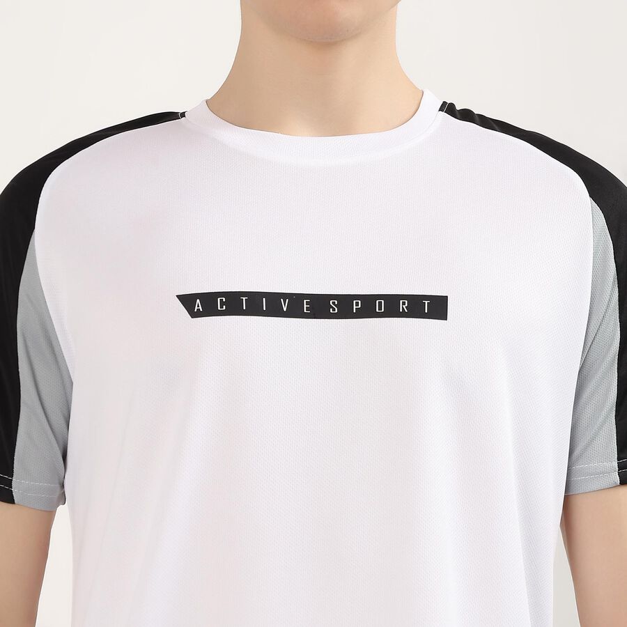 Men's Bright White Crew Neck Athleisure Drifit T-Shirt, सफ़ेद, large