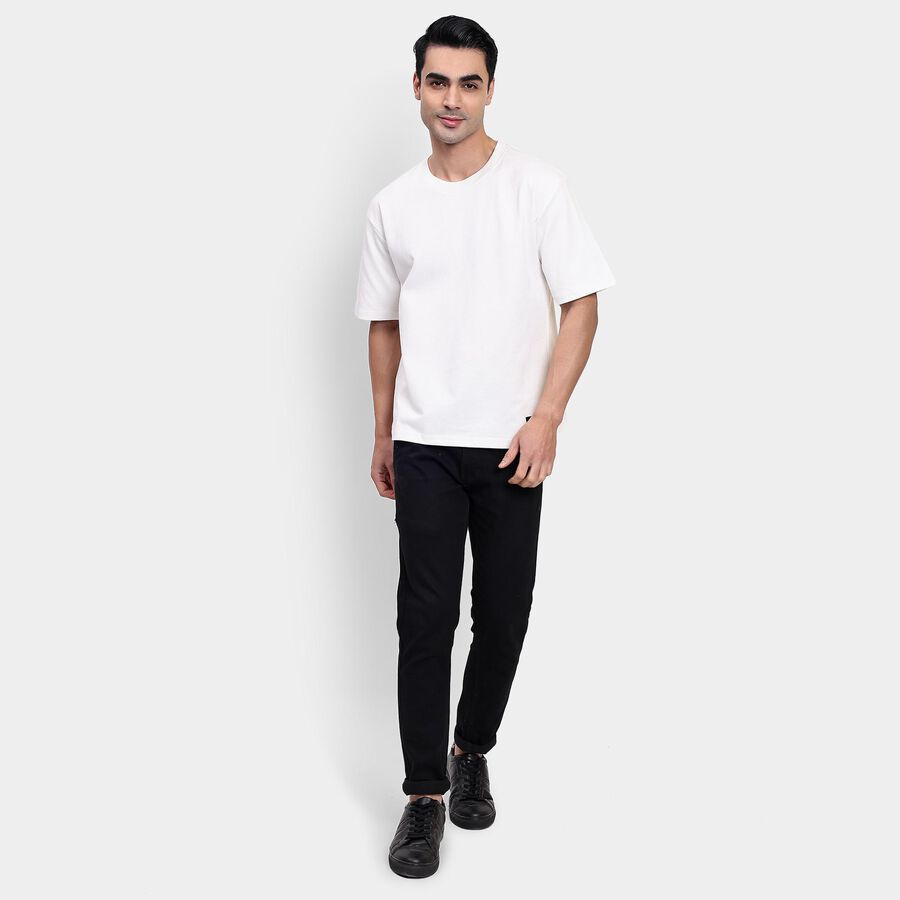 Men's Round Neck Half Sleeves T-Shirt, ऑफ व्हाइट, large