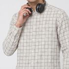 Men's Beige Cotton Long Sleeve Spread Collar Regular Fit Casual Shirt, Beige, small