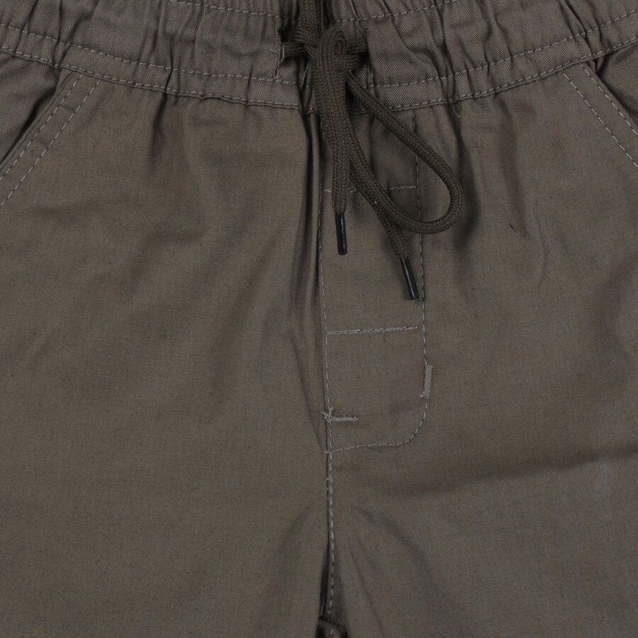 Boys Olive Green Regular Fit Solid Trousers, ओलिव, large