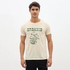 Men's Light Beige Round Neck Casual Printed T-Shirt, Ecru Melange, small image number null
