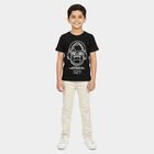 Boys Black Round Neck Casual Boys T-Shirt, काला, small