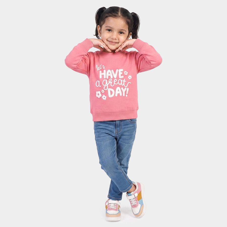 Girls Pink Crew Neck Graphic Print Sweatshirt, Pink, large