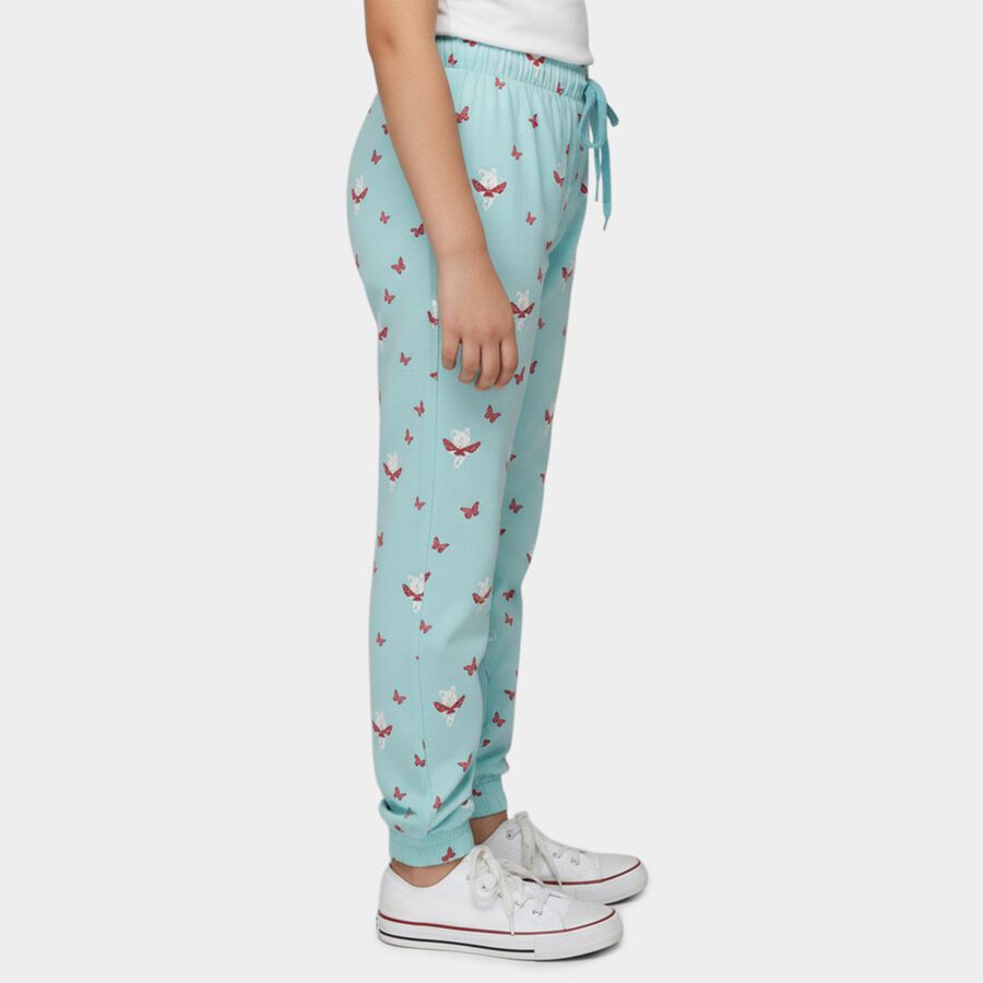 Girls' Blue Regular Fit Graphic Printed Pyjama, Light Blue, large