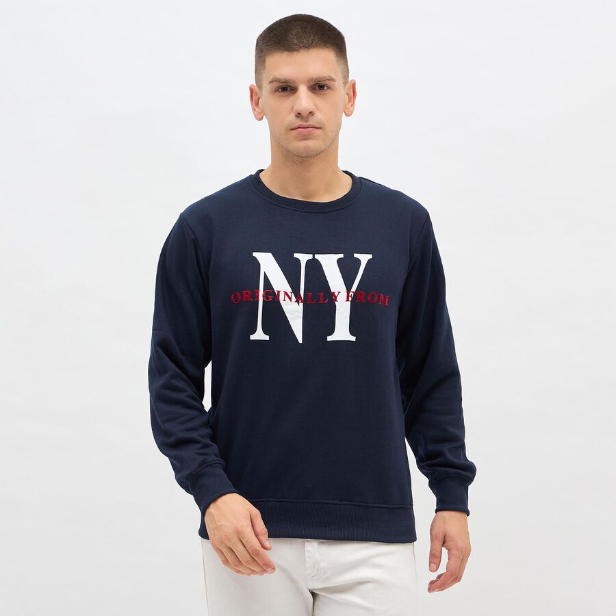 Men's Deep Midnight Navy Blue Crew Neck Casual Sweatshirt, नेवी ब्लू, large image number null