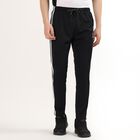 Men's Jet Black Slim Fit Side-Striped Track Pants, Black, small