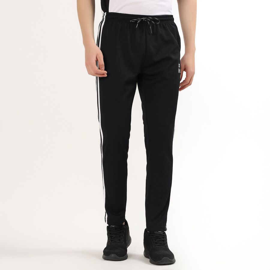Men's Jet Black Slim Fit Side-Striped Track Pants, Black, large
