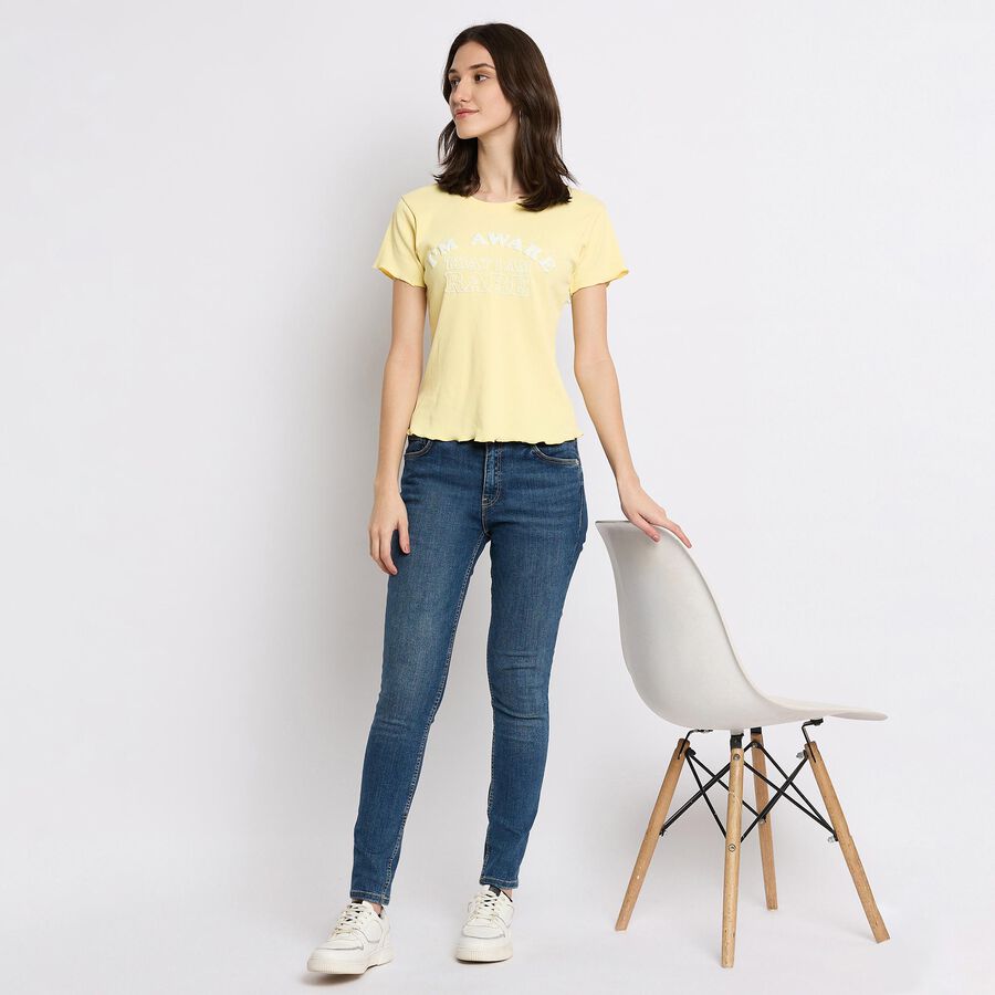 Ladies' Round Neck T-Shirt, पीला, large image number null