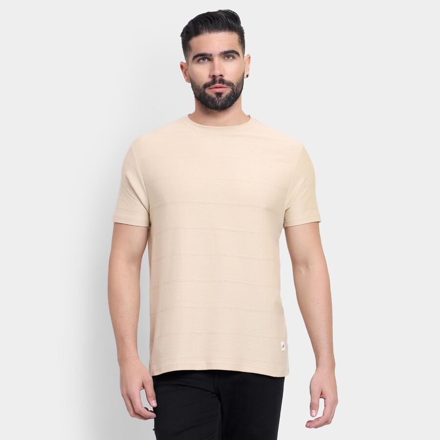 Men's 100% Cotton Round Neck Half Sleeves T-Shirt , Beige, large image number null
