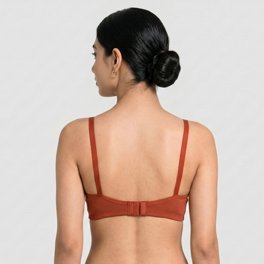 Women's Brown Cotton Blend V Neck Bralette Bra, Brown, large