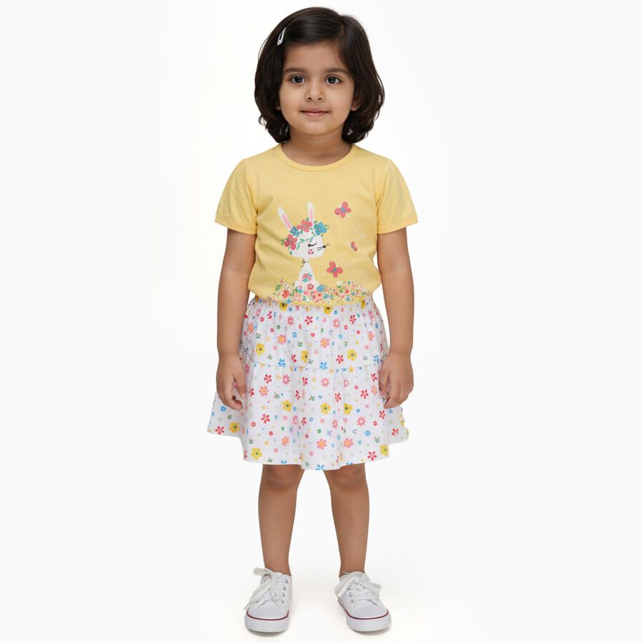 Infants' Bright Yellow Cotton Puff Sleeve Top and Floral Skirt Set, Yellow, large image number null