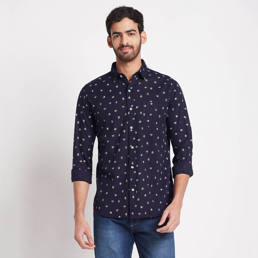 Cotton Printed Casual Shirt, Navy Blue, large image number null