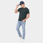 Men's Green Cotton Round Neck Regular T-Shirt, गहरा हरा, small