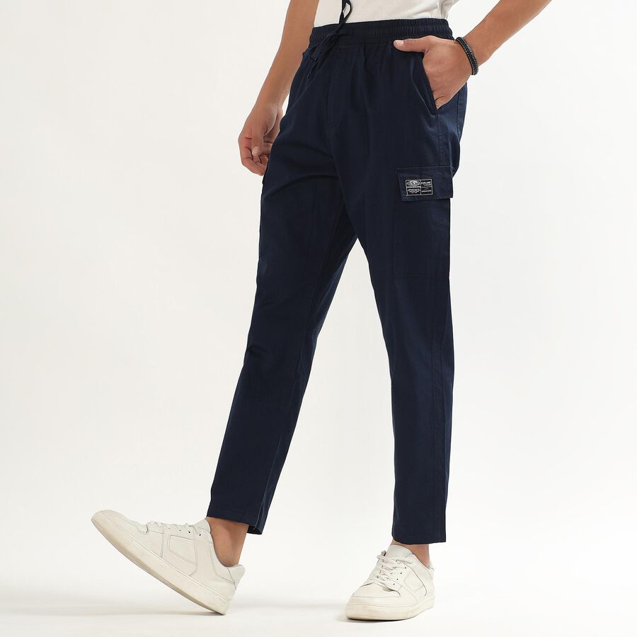 Men's Jet Black Regular Fit Cargo Track Pants, Navy Blue, large image number null