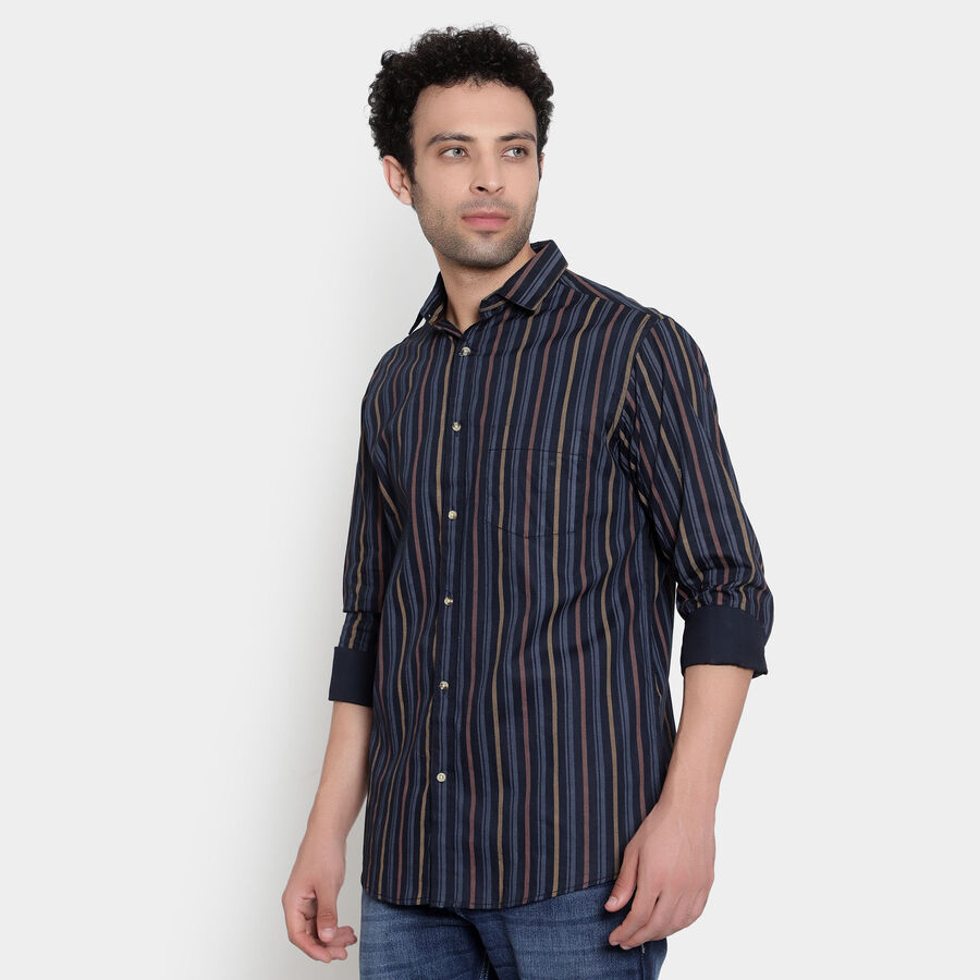 Cotton Stripes Casual Shirt, Dark Blue, large image number null