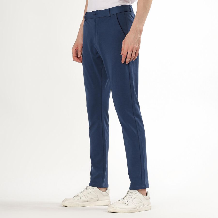 Men's Deep Steel Blue Slim Fit Cross Pocket Casual Trousers, गहरा नीला, large image number null