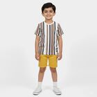 Boys Beige Crew Neck Casual T-Shirt, गहरा पीला, small