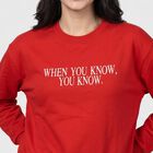 Women Red Crew Neck Graphic Print Sweatshirt, लाल, small