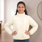 Girls' Beige Stand Collar Puffer Jacket, गहरा पीला, small