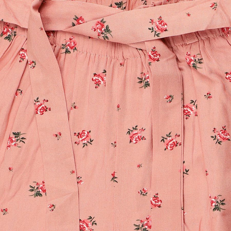 Girls Peach Regular Fit Floral Printed Capri, पीच, large