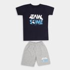 Boys' 100% Cotton Knit Baba Suit, नेवी ब्लू, small