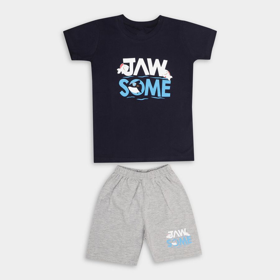 Boys' 100% Cotton Knit Baba Suit, नेवी ब्लू, large