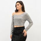 Women's Metallic Silver Asymmetric Party Wear Crop Top, Silver, small