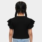 Girls' Jet Black Round Neck Casual T-Shirt, Black, small