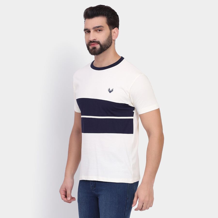 Men's 100% Cotton Round Neck Half Sleeves T-Shirt , ऑफ व्हाइट, large