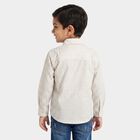 Boys Cream Cotton Long Sleeve Collar Shirt, ऑफ व्हाइट, small