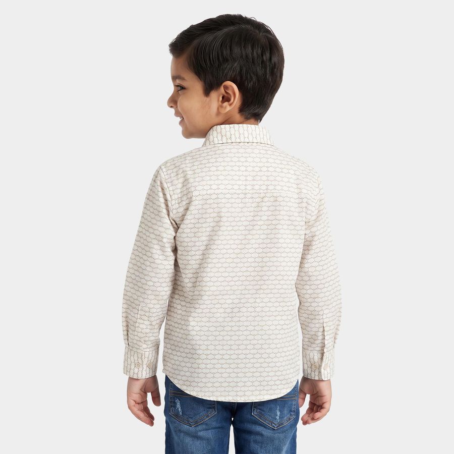 Boys Cream Cotton Long Sleeve Collar Shirt, ऑफ व्हाइट, large