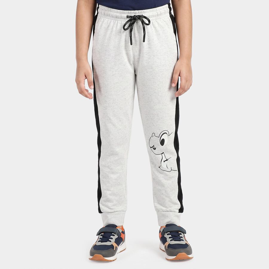 Boys Ecru Melange Jogger Graphic Printed Pyjama, एक्रू मिश्रित, large
