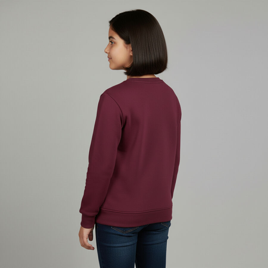 Girls Deep Burgundy Crew Neck Graphic Sweatshirt, Wine, large image number null