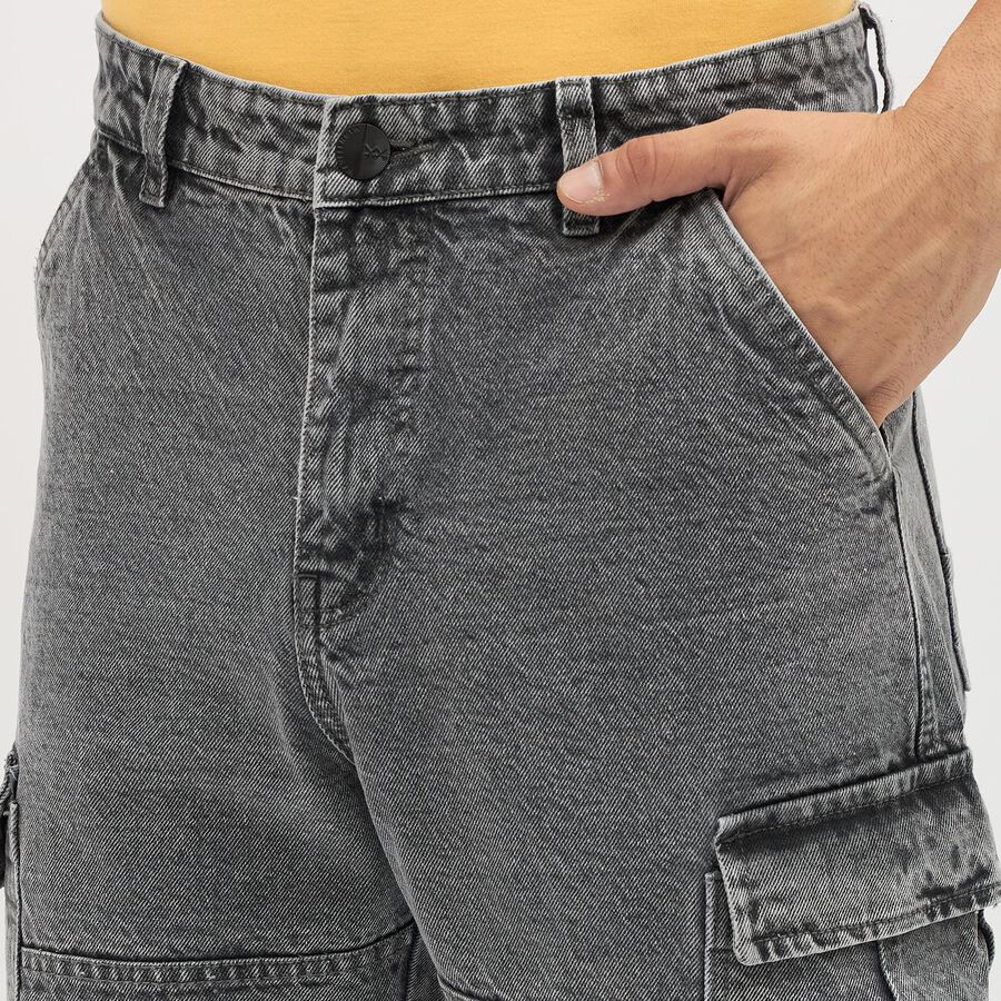 Men's Washed Grey Relaxed Fit Cargo Jeans, हल्का ग्रे, large image number null