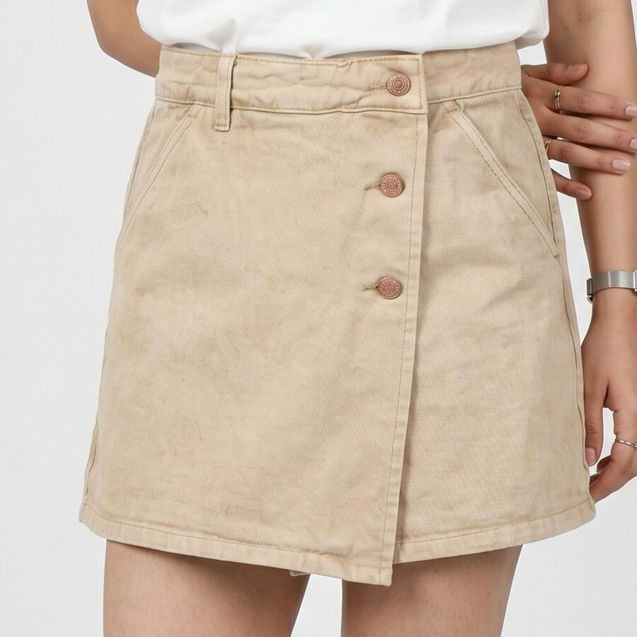 Women Beige Regular Fit Wrap Front Shorts, गहरा पीला, large